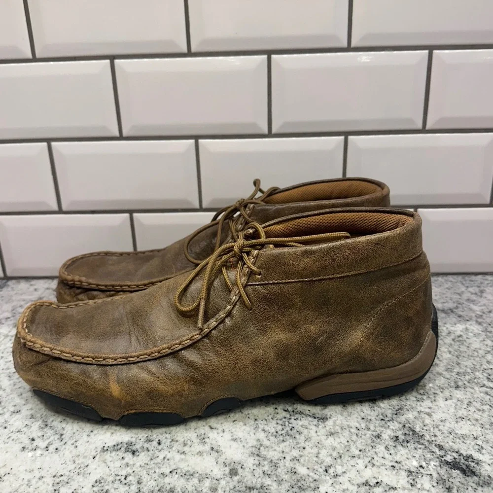 Twisted X Mens 13M Driving Mocs Distressed Brown‎ Leather Chukka Shoes MDM0003